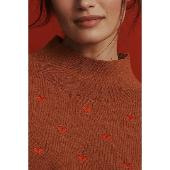 Anthropologie Maeve CARYS Mock Neck Sweater Womens Small Cedar Hearts Oversized - Picture 10 of 11